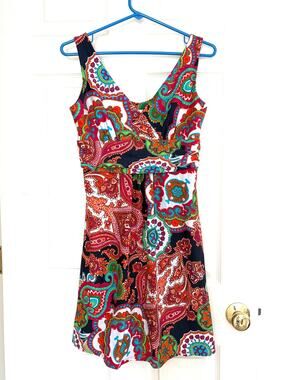 Jude Connally Dress Paisley Small Empire Waist Ruched Vacation USA Made Size S
